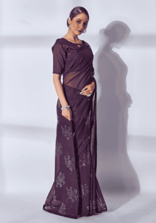 Picture of Marvelous Chiffon & Georgette Dim Gray Saree