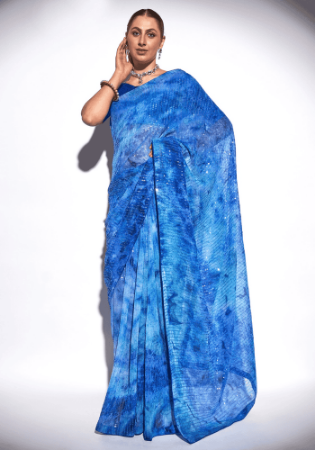 Picture of Appealing Georgette Midnight Blue Saree