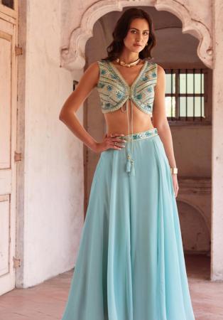 Picture of Superb Georgette Cadet Blue Readymade Lehenga Choli