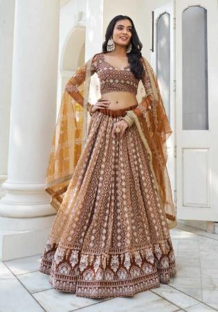 Picture of Well Formed Crepe & Net Saddle Brown Lehenga Choli