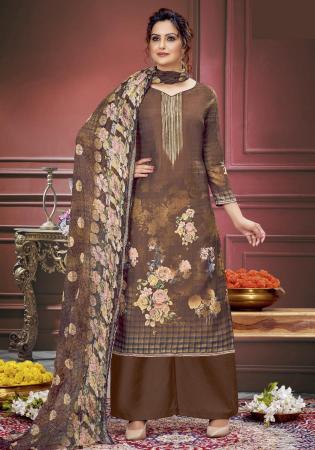 Picture of Chiffon Rosy Brown Straight Cut Salwar Kameez