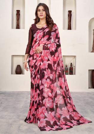 Picture of Shapely Linen Saddle Brown Saree