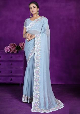 Picture of Shapely Chiffon Light Steel Blue Saree