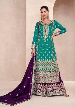 Picture of Stunning Silk Teal Straight Cut Salwar Kameez