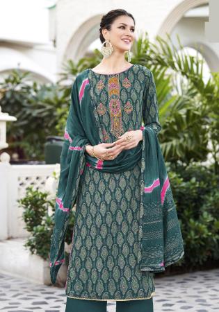 Picture of Rayon Dark Sea Green Straight Cut Salwar Kameez