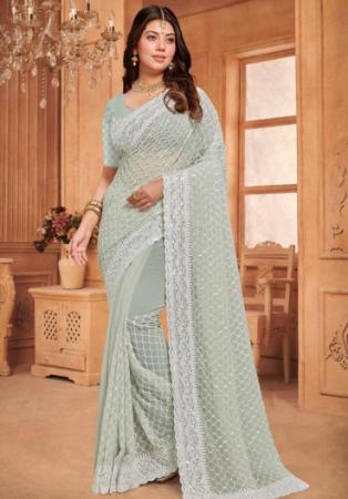 Picture of Fine Georgette & Satin & Silk Silver Saree