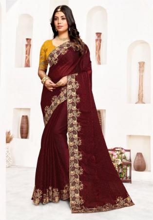 Picture of Statuesque Georgette & Satin & Silk Saddle Brown Saree