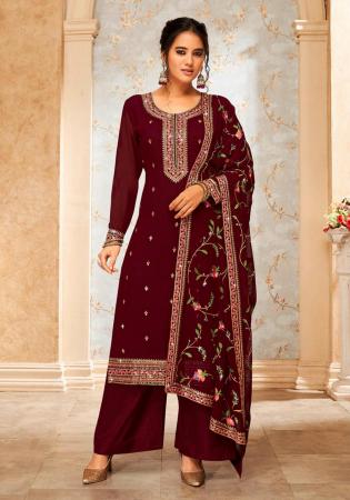 Picture of Fascinating Georgette Maroon Straight Cut Salwar Kameez