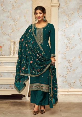 Picture of Georgette Sea Green Straight Cut Salwar Kameez