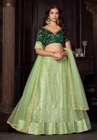 Picture of Charming Net & Silk Dark Khaki Lehenga Choli