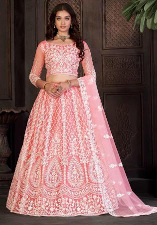 Picture of Lovely Net & Silk Light Coral Lehenga Choli