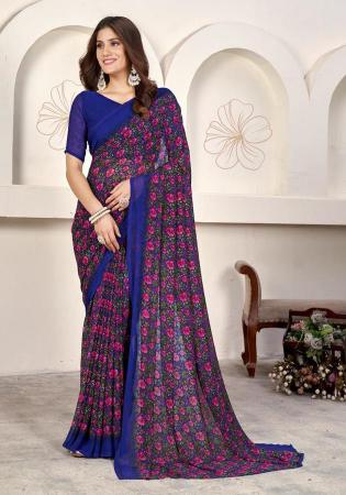 Picture of Fascinating Georgette Dark Slate Blue Saree