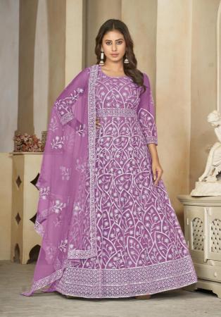 Picture of Fine Net Pale Violet Red Anarkali Salwar Kameez