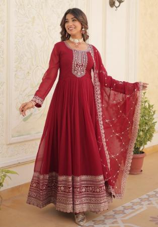 Picture of Delightful Georgette Maroon Readymade Gown