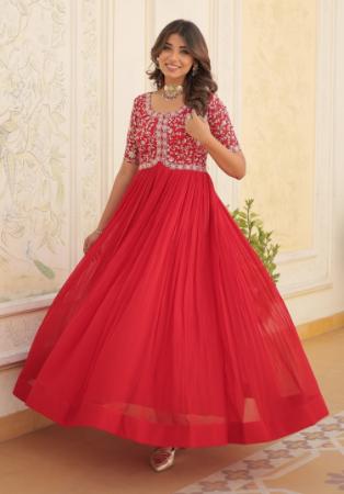 Picture of Exquisite Georgette Fire Brick Readymade Gown