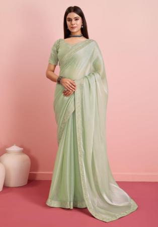 Picture of Ideal Chiffon & Silk Dark Sea Green Saree