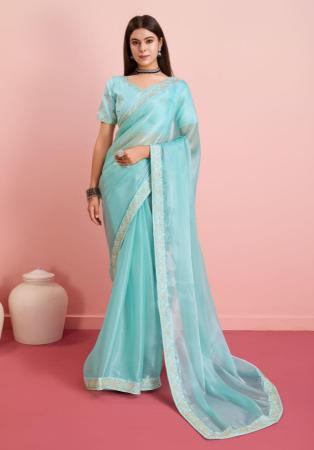 Picture of Good Looking Chiffon & Silk Light Steel Blue Saree