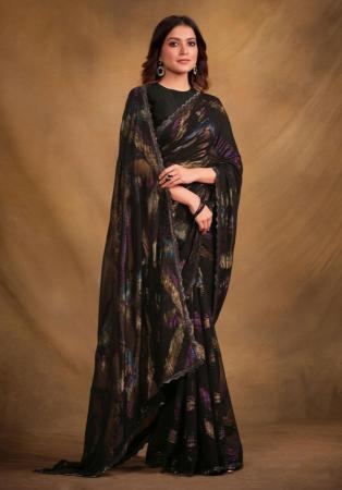 Picture of Alluring Georgette & Net & Satin Black Saree