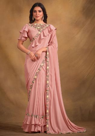 Picture of Alluring Georgette & Net & Satin Light Pink Saree