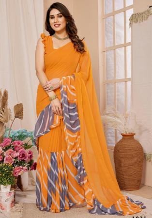 Picture of Gorgeous Chiffon & Satin Golden Rod Saree