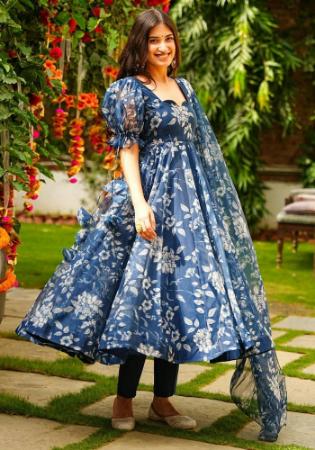 Picture of Cotton & Silk Steel Blue Readymade Salwar Kameez