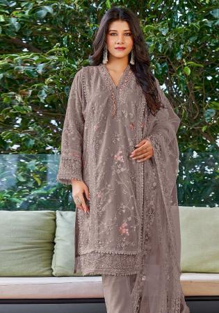 Picture of Georgette Dim Gray Straight Cut Salwar Kameez