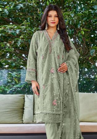 Picture of Georgette Dark Sea Green Straight Cut Salwar Kameez