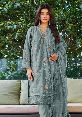 Picture of Georgette Slate Grey Straight Cut Salwar Kameez