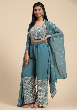 Picture of Fascinating Georgette Cadet Blue Readymade Salwar Kameez