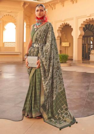 Picture of Well Formed Silk Dark Olive Green Saree