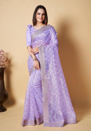 Picture of Pretty Organza Light Steel Blue Saree