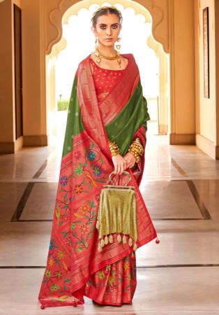 Picture of Alluring Silk Dark Olive Green Saree