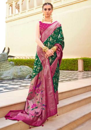 Picture of Magnificent Silk Dark Green Saree