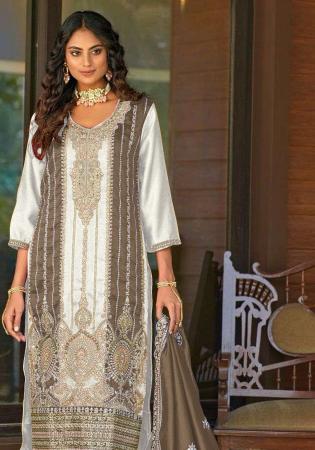 Picture of Pleasing Chiffon Off White Straight Cut Salwar Kameez