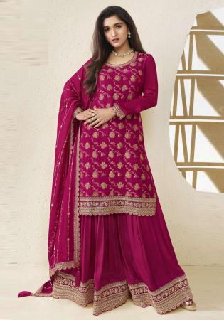 Picture of Stunning Chiffon Maroon Straight Cut Salwar Kameez