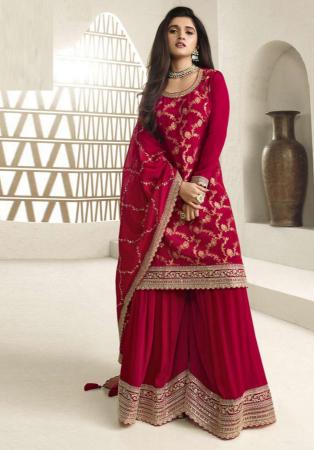 Picture of Charming Chiffon Dark Red Straight Cut Salwar Kameez