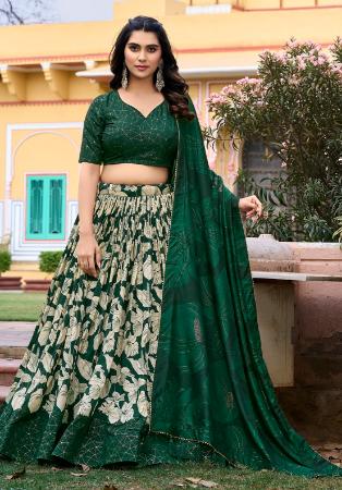 Picture of Magnificent Silk Dark Green Lehenga Choli