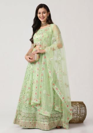 Picture of Pleasing Net Dark Sea Green Lehenga Choli