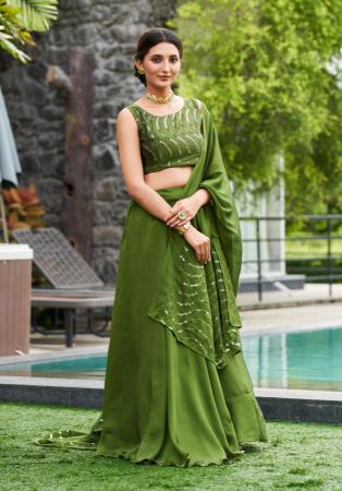 Picture of Excellent Silk Dark Olive Green Lehenga Choli