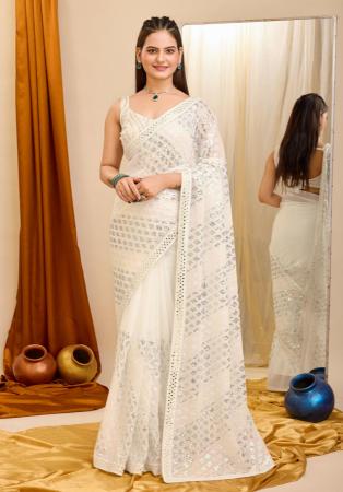 Picture of Lovely Georgette Antique White Saree