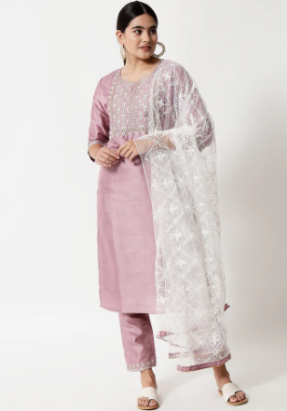 Picture of Comely Silk Rosy Brown Readymade Salwar Kameez