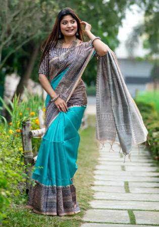 Picture of Shapely Silk Dark Cyan Saree