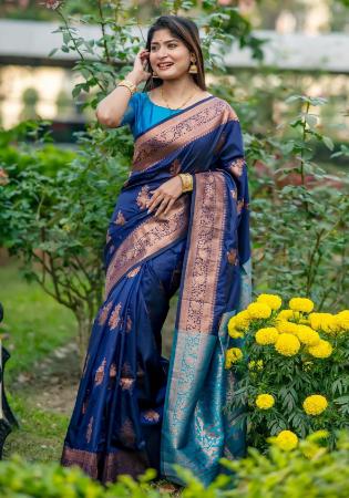 Picture of Excellent Silk Dark Slate Blue Saree