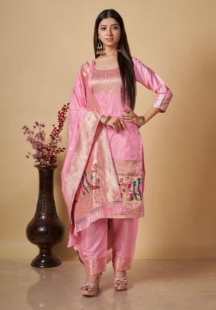 Picture of Silk Pale Violet Red Straight Cut Salwar Kameez