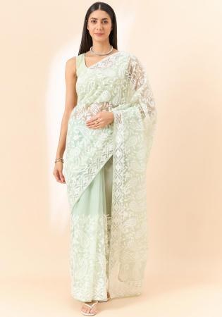 Picture of Beautiful Silk & Organza Medium Spring Green Saree