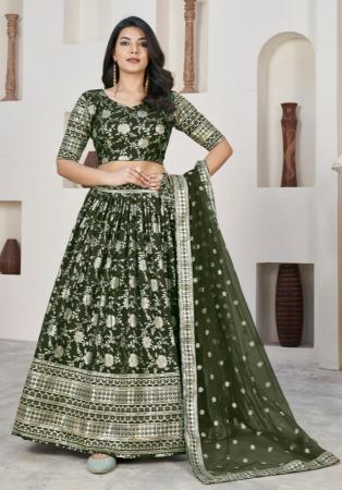 Picture of Delightful Silk Dark Olive Green Lehenga Choli