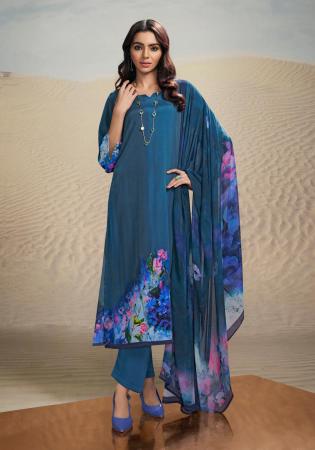 Picture of Crepe Dark Slate Grey Straight Cut Salwar Kameez