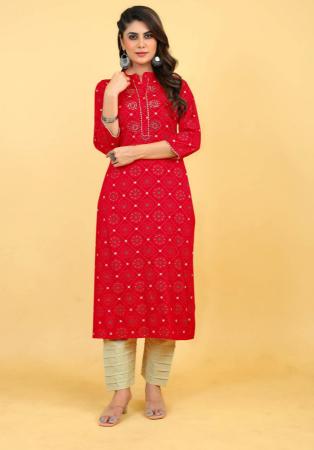 Picture of Ravishing Rayon Indian Red Kurtis & Tunic