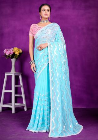 Picture of Fascinating Chiffon Light Sky Blue Saree