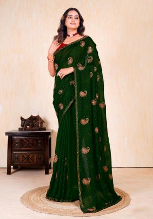 Picture of Taking Georgette Dark Olive Green Saree